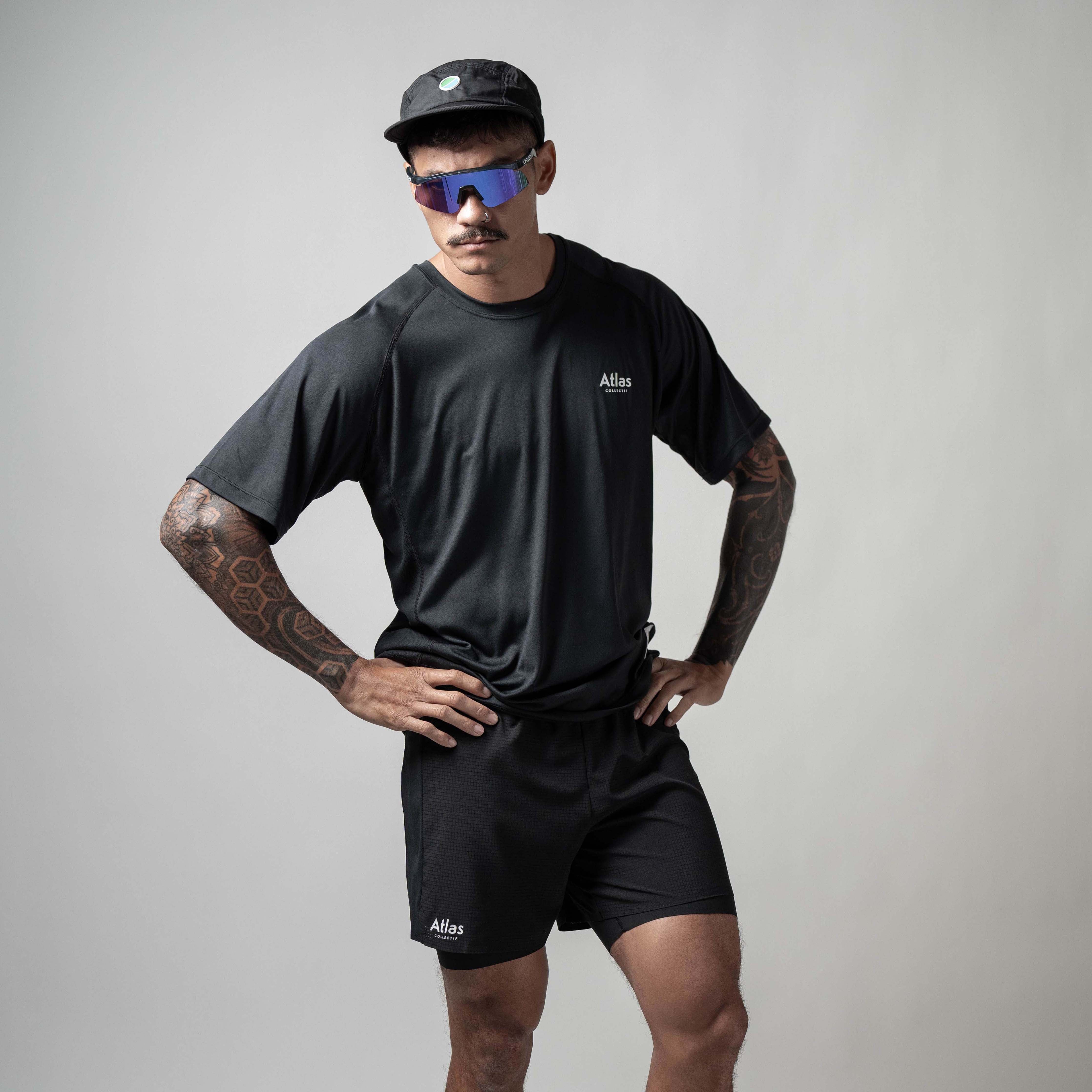 Black Double-layer recycled-fibre blend running shorts